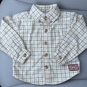 Sesame Street 12 Months Button up Long Sleeve Dress Shirt Plaid Tan Neutral